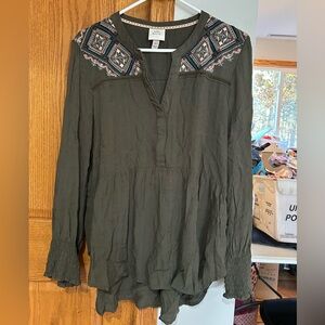 Knox Rose Dark Green Embroidered Blouse